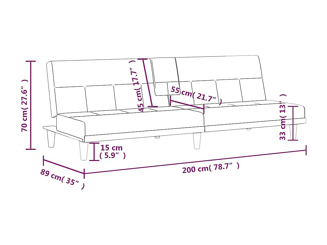 Schlafsofa mit Getränkehaltern Hellgrau Stoff