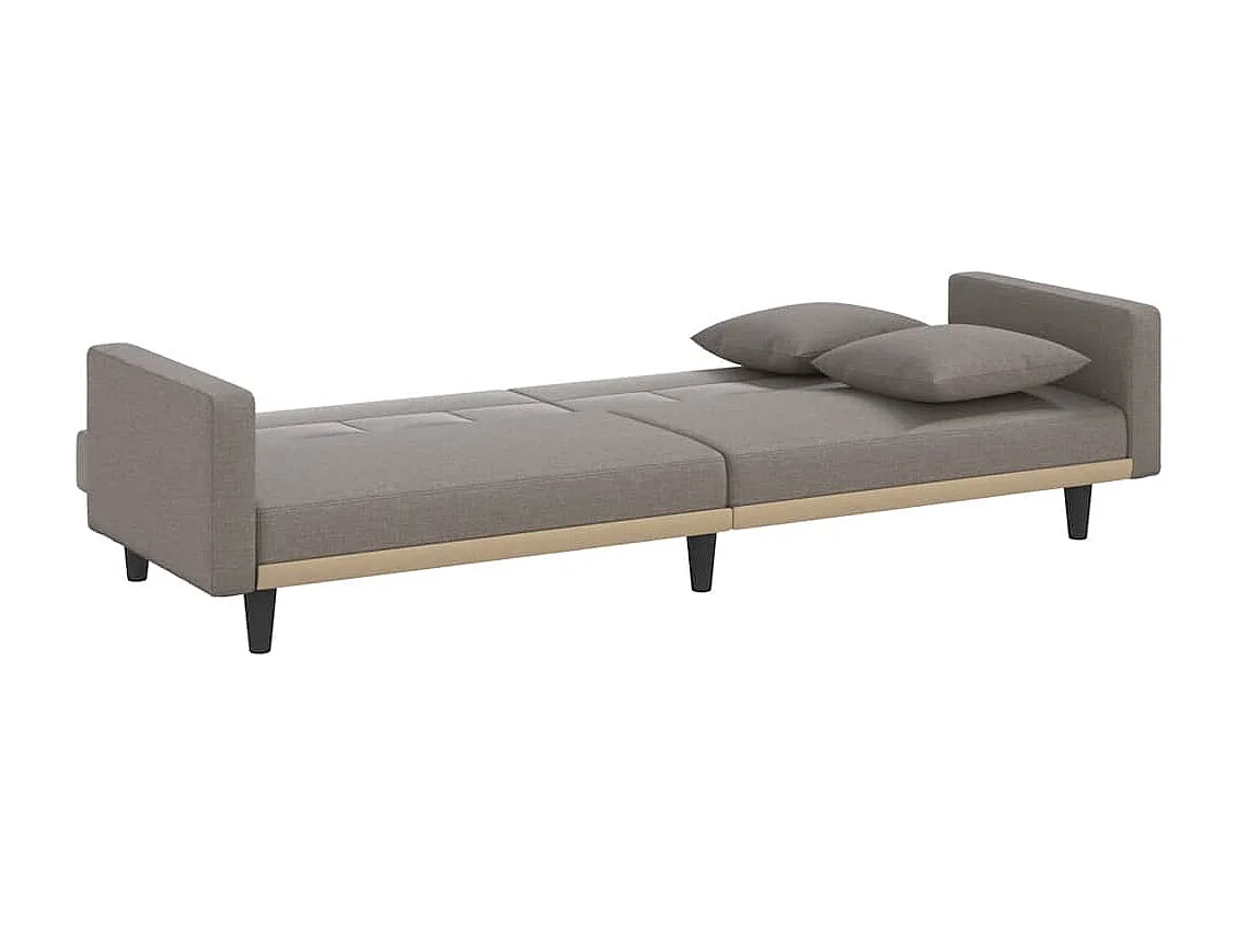 Sofá-cama com almofadões tecido cinzento-acastanhado