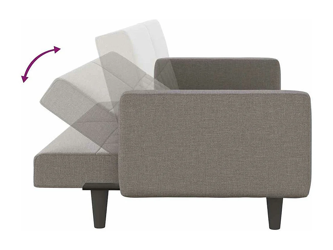 Sofá-cama com almofadões tecido cinzento-acastanhado