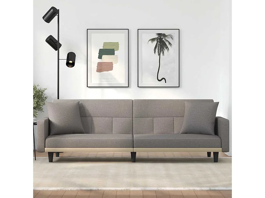 Canapé-lit avec coussins taupe tissu