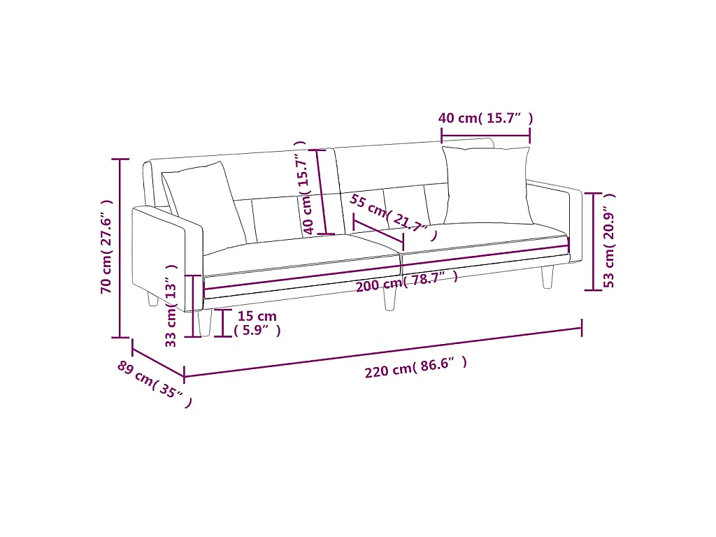 Canapé-lit avec coussins taupe tissu