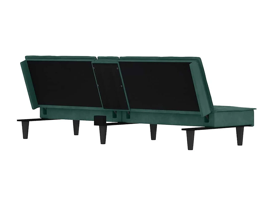 Sofá-cama com suportes para copos veludo verde-escuro