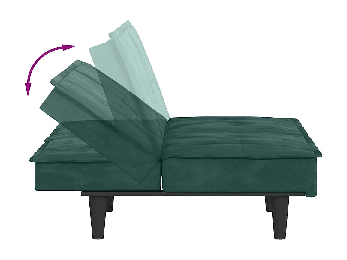 Sofá-cama com suportes para copos veludo verde-escuro