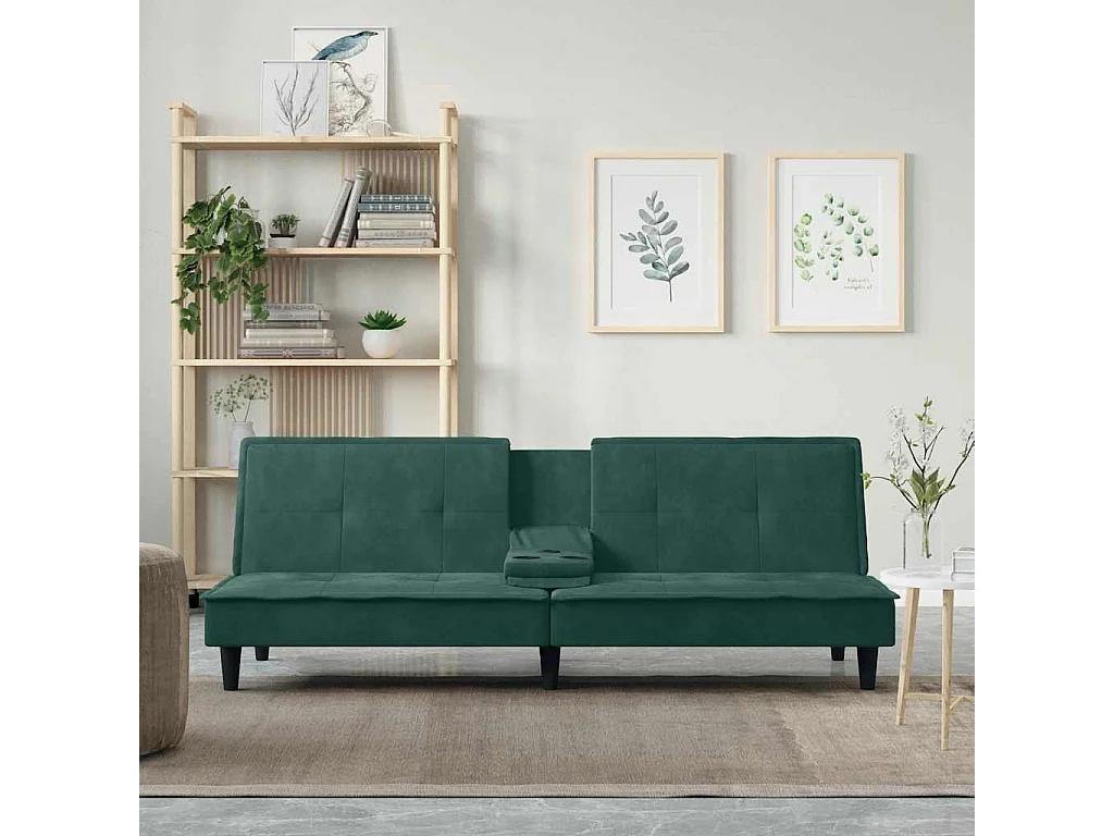 Canapé-lit avec porte-gobelets vert foncé velours