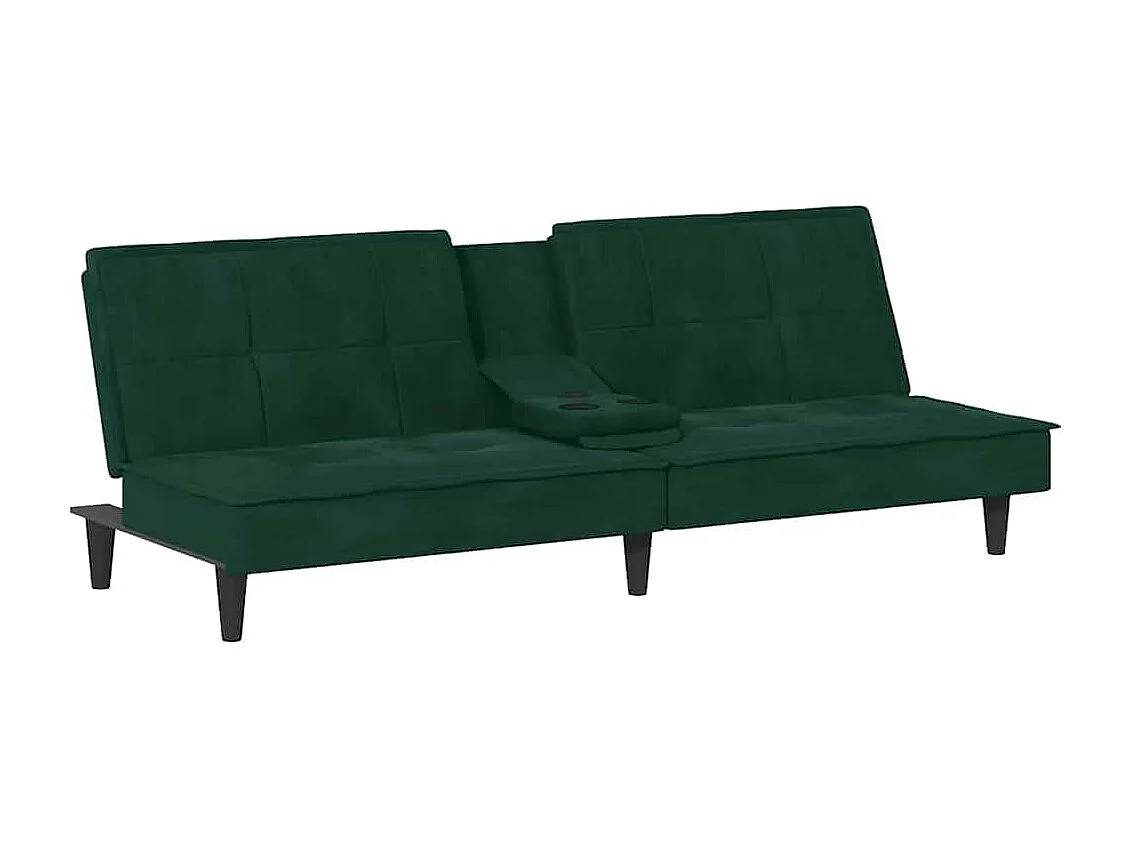 Divano Letto con Portabicchieri in Velluto Verde Scuro