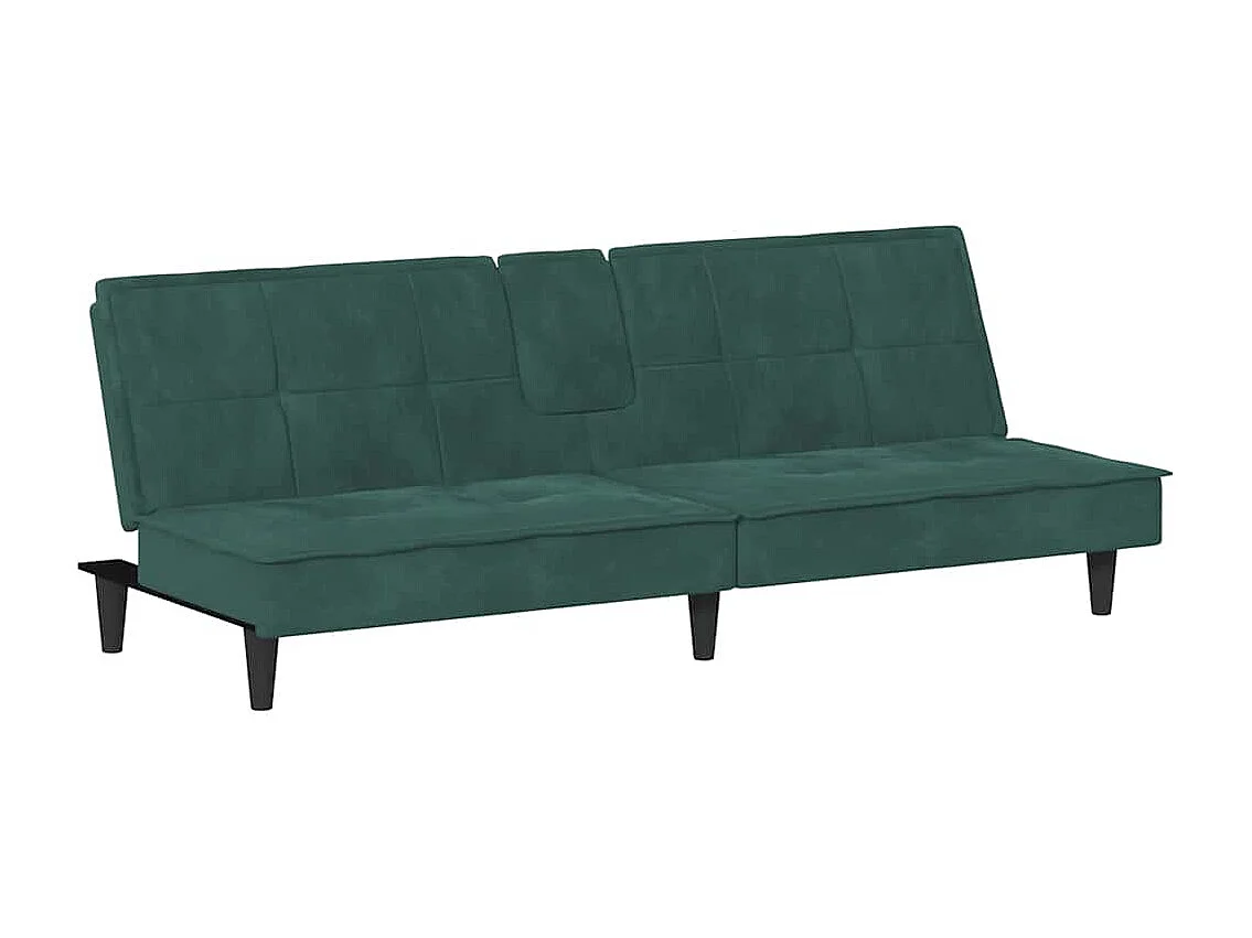 Divano Letto con Portabicchieri in Velluto Verde Scuro