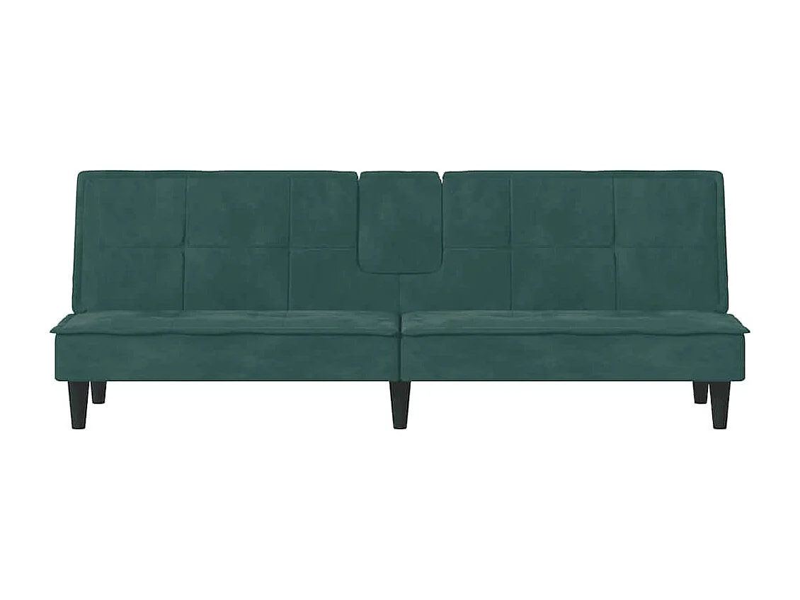Divano Letto con Portabicchieri in Velluto Verde Scuro