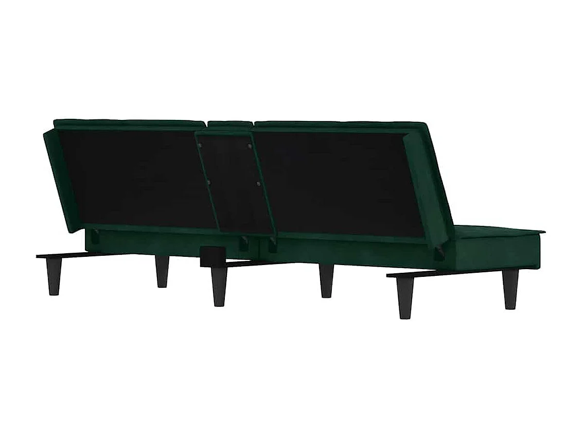 Divano Letto con Portabicchieri in Velluto Verde Scuro