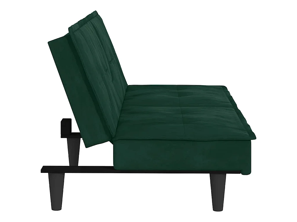 Canapé convertible clic-clac 2 places avec porte-gobelet en velours vert foncé