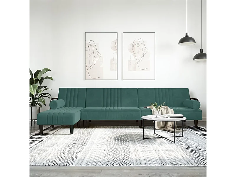 Divano Letto a L Verde Scuro 260x140x70 cm in Velluto
