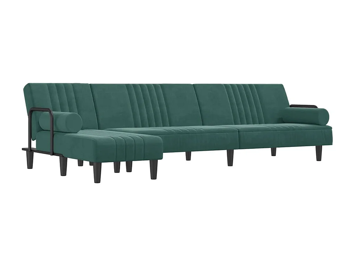 Divano Letto a L Verde Scuro 260x140x70 cm in Velluto