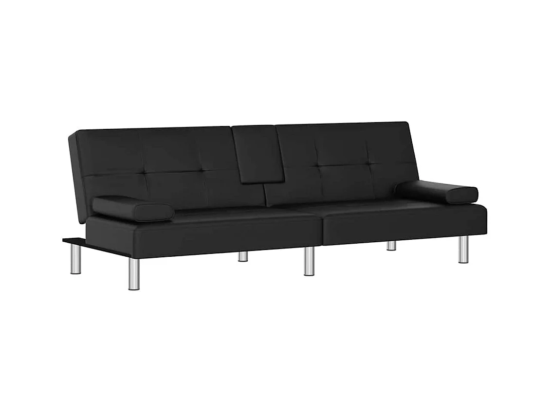 Schlafsofa mit Getränkehaltern Schwarz Kunstleder