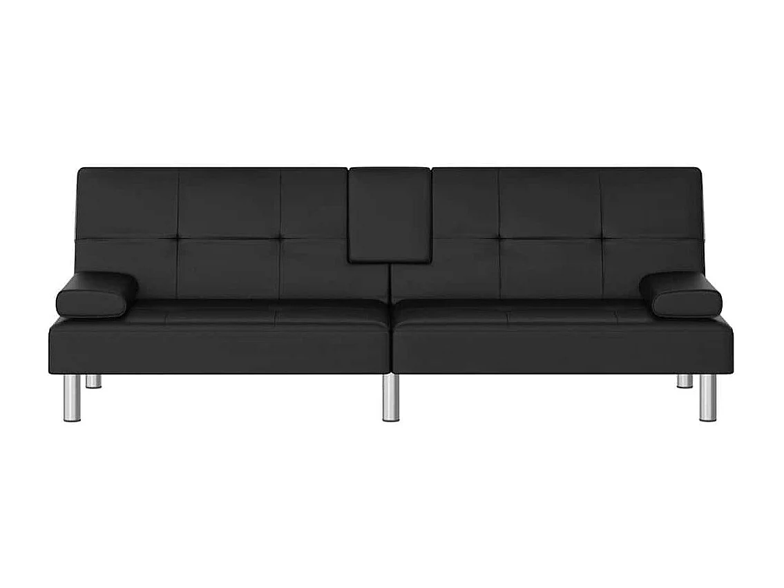 Schlafsofa mit Getränkehaltern Schwarz Kunstleder