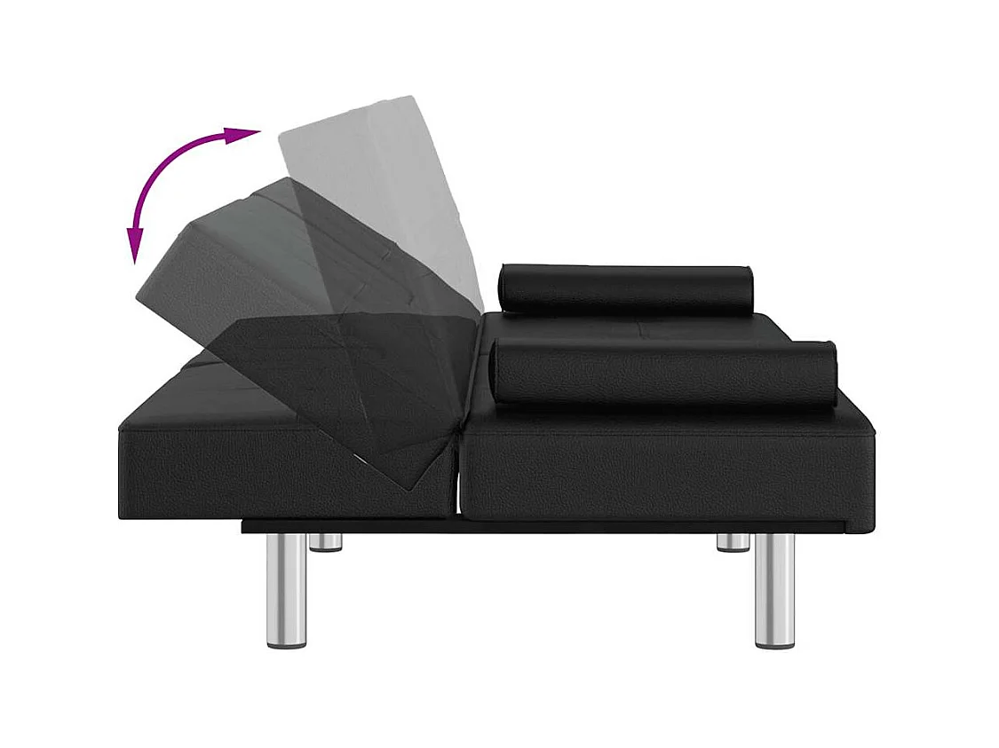 Schlafsofa mit Getränkehaltern Schwarz Kunstleder