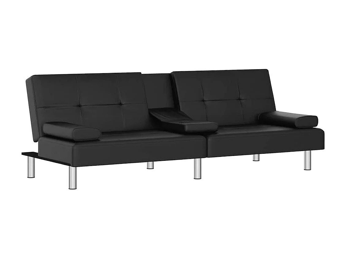 Schlafsofa mit Getränkehaltern Schwarz Kunstleder