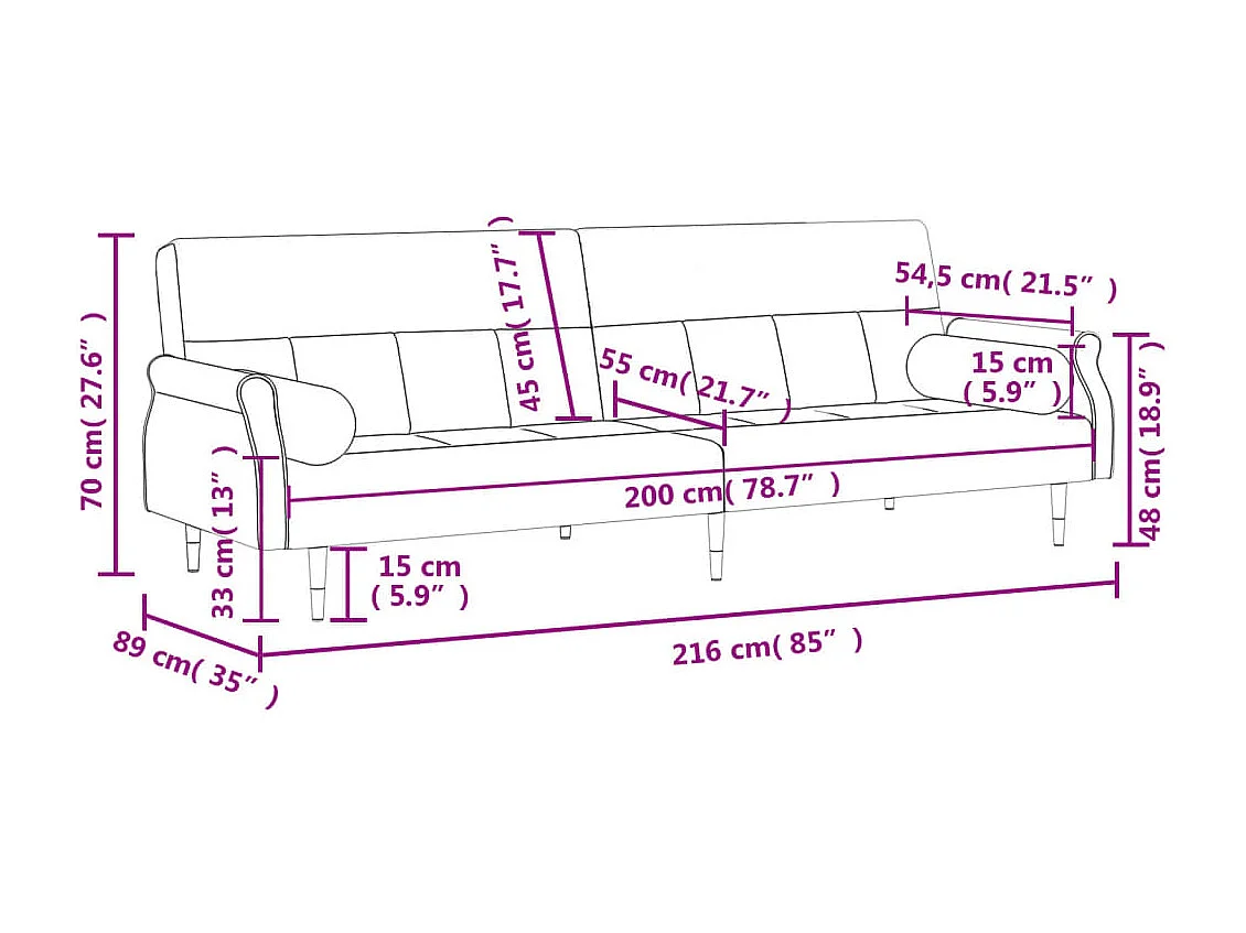 Slaapbank met kussens fluweel geel