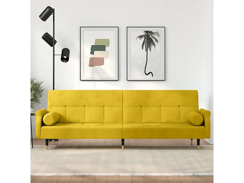 Schlafsofa mit Kissen Gelb Samt