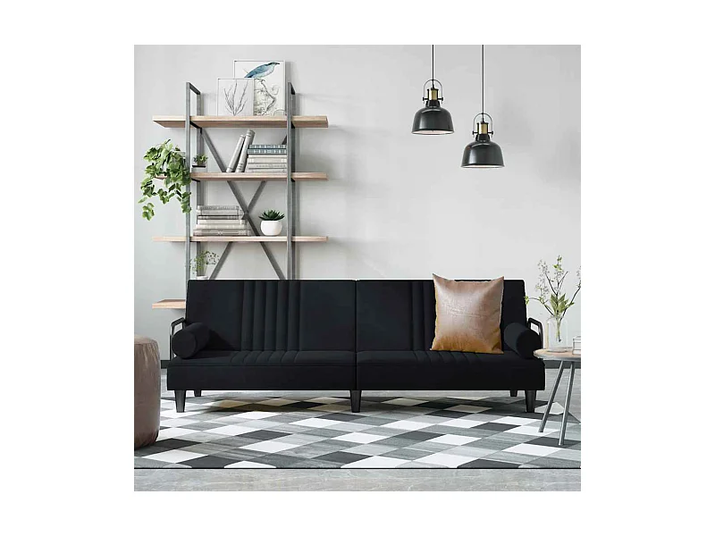 Schlafsofa mit Armlehnen Schwarz Samt