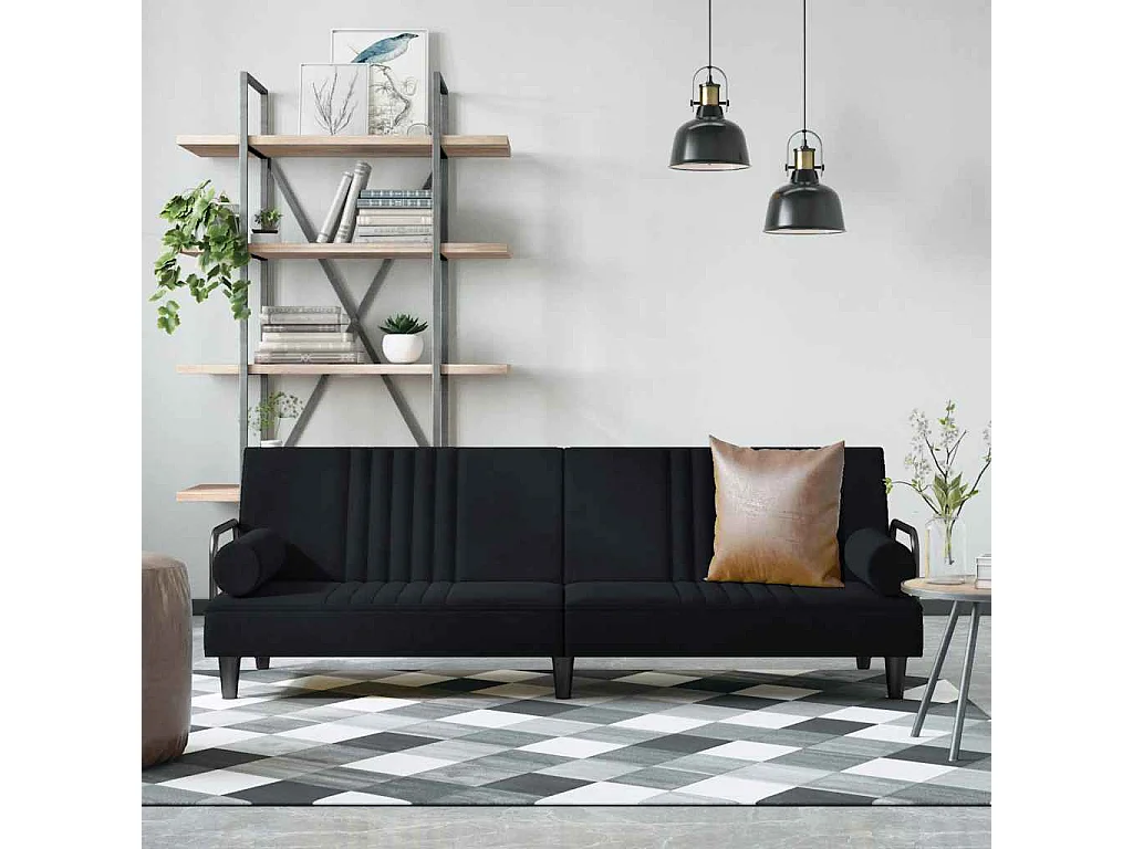 Schlafsofa mit Armlehnen Schwarz Samt