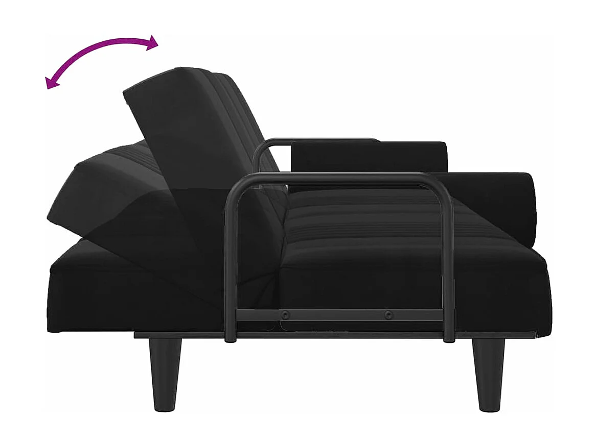 Schlafsofa mit Armlehnen Schwarz Samt