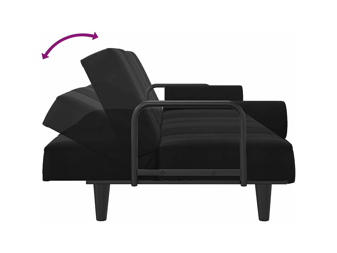Divano Letto con Braccioli Nero in Velluto