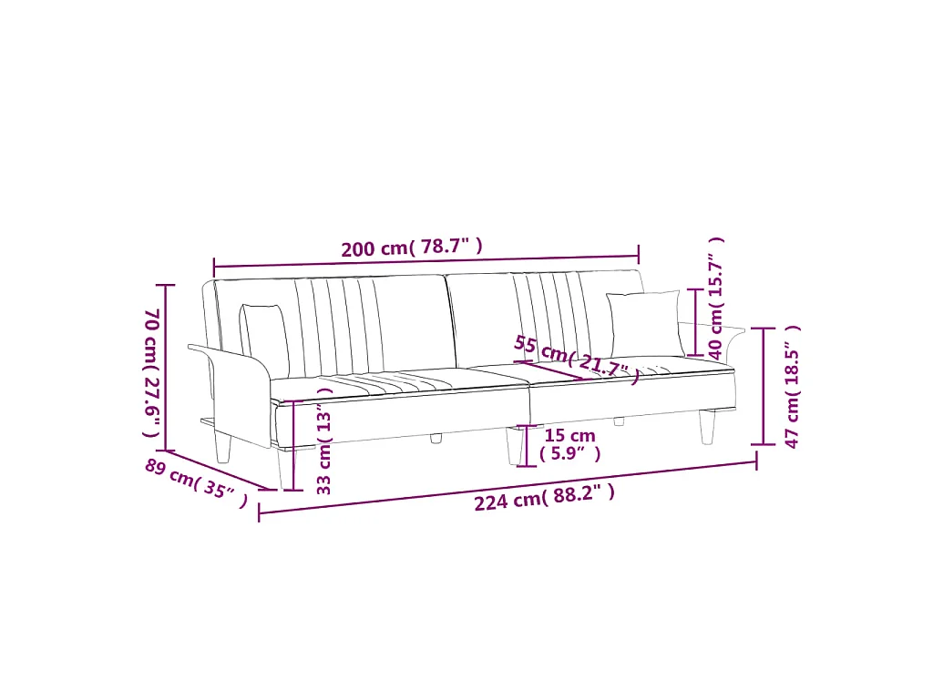 Canapé-lit avec accoudoirs gris foncé tissu