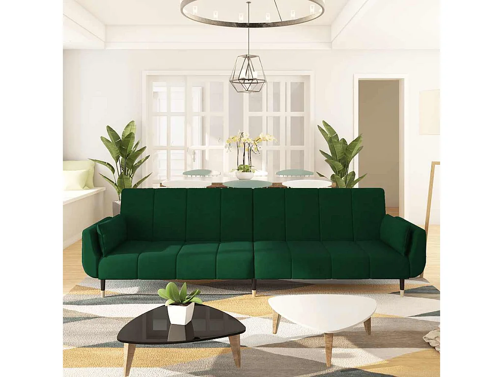 Canapé-lit à 2 places avec deux oreillers Vert foncé Velours