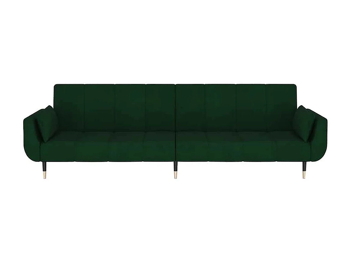 Divano Letto a 2 Posti con 2 Cuscini Verde Scuro in Velluto