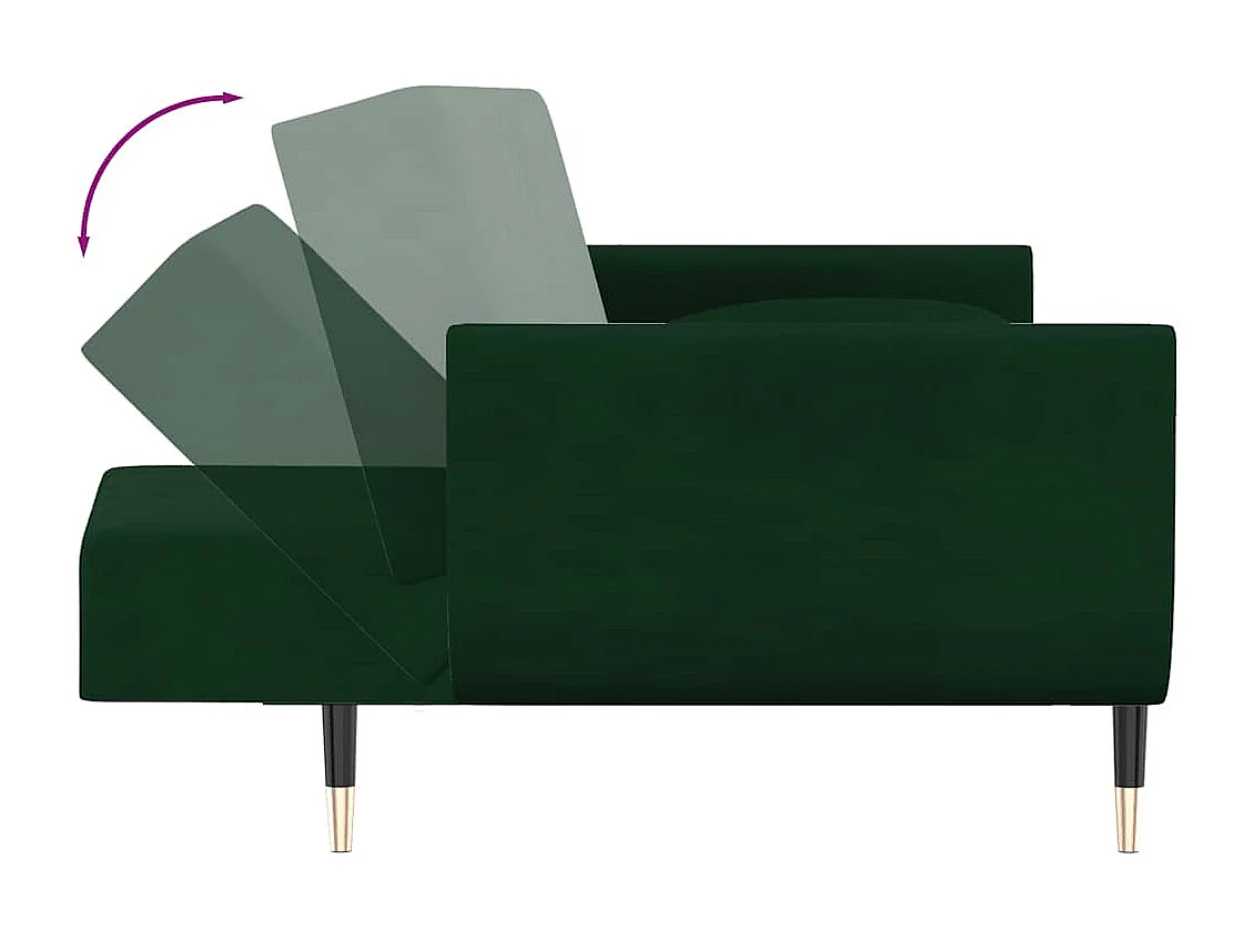Divano Letto a 2 Posti con 2 Cuscini Verde Scuro in Velluto