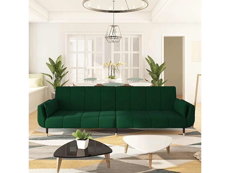 Slaapbank 2-zits met 2 kussens fluweel donkergroen