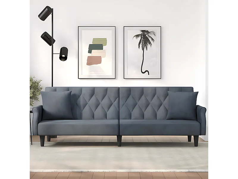 Schlafsofa mit Armlehnen Dunkelgrau Samt