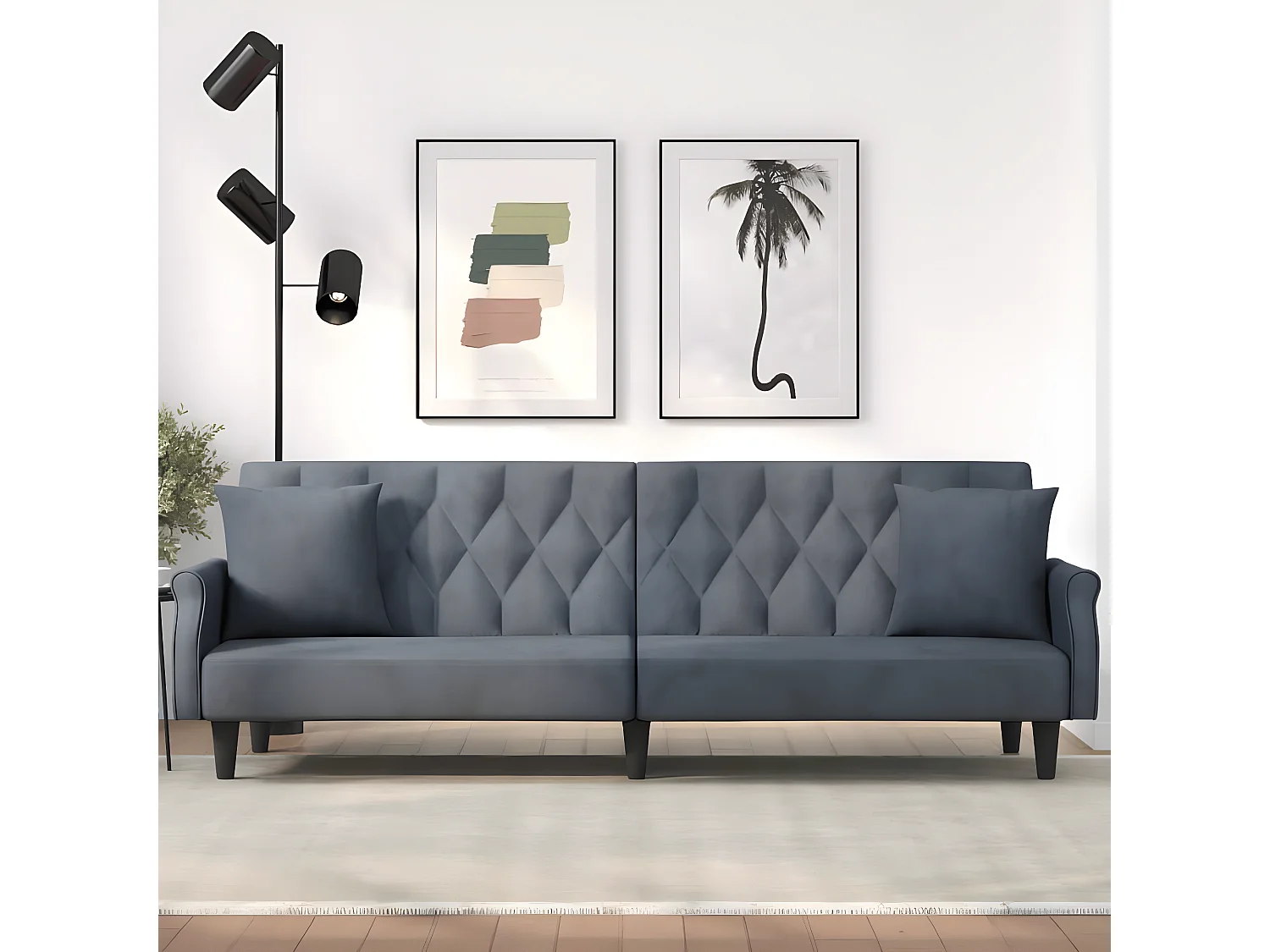 Sofá cama con reposabrazos terciopelo gris oscuro