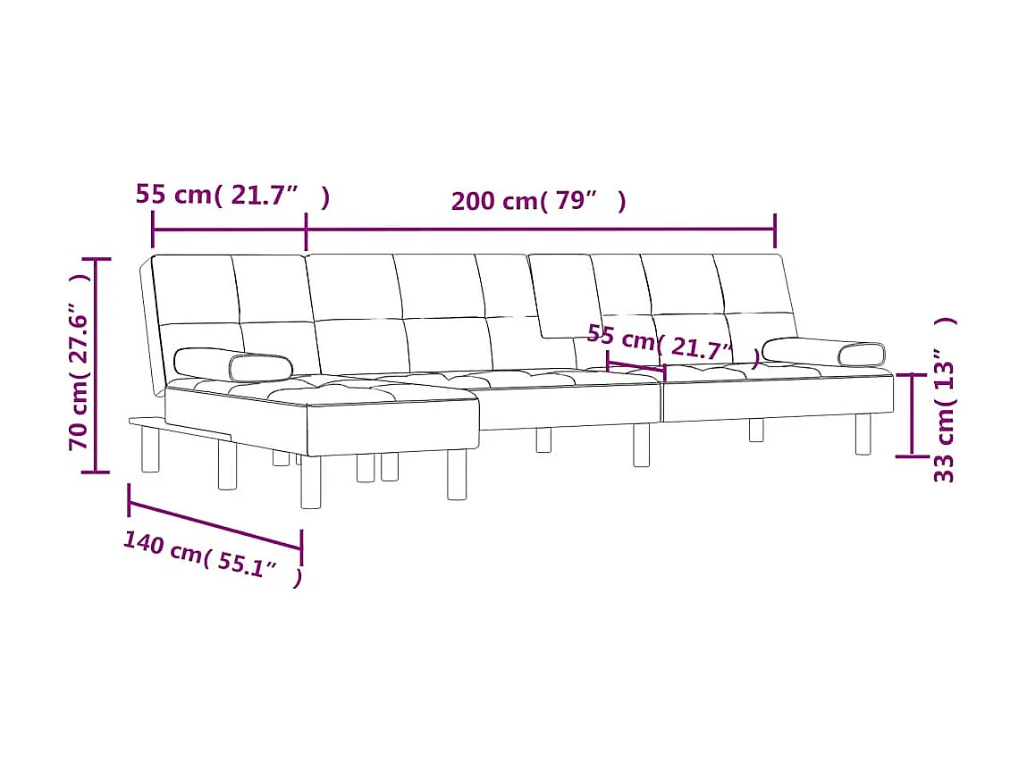 Schlafsofa in L-Form Schwarz 255x140x70 cm Kunstleder