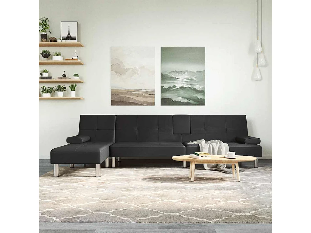 Schlafsofa in L-Form Schwarz 255x140x70 cm Kunstleder