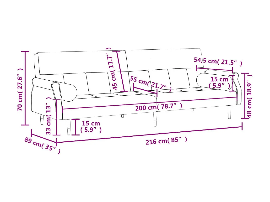 Sofá cama con cojines terciopelo gris claro