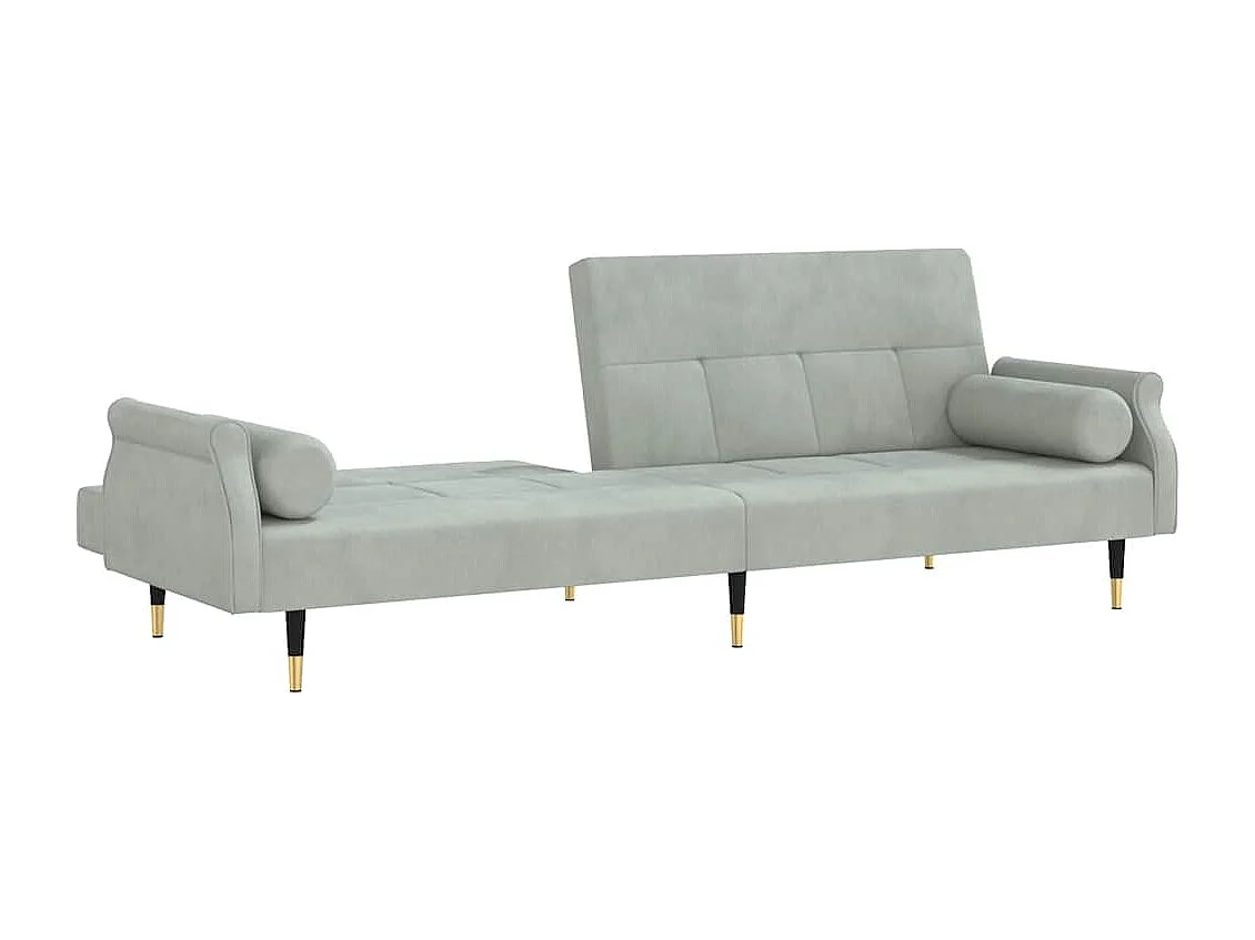 Sofá cama con cojines terciopelo gris claro