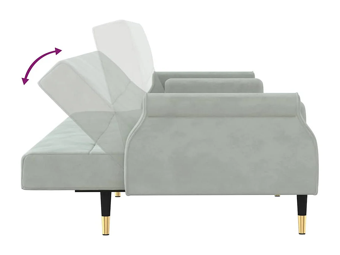 Sofá cama con cojines terciopelo gris claro