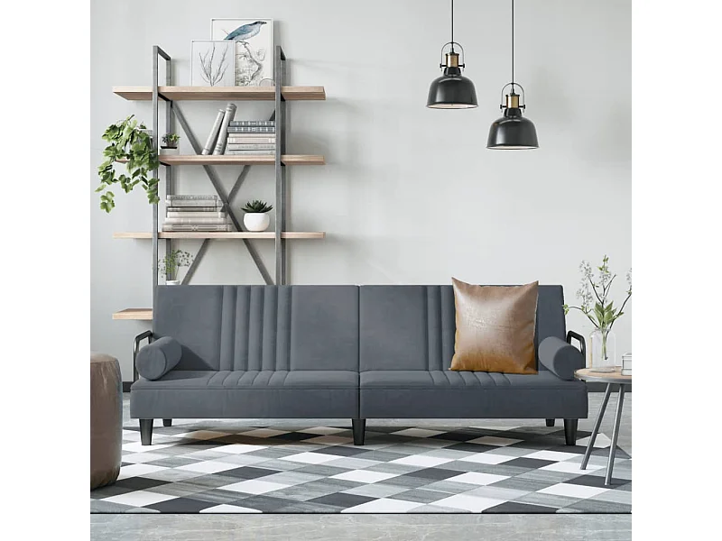 Sofá-cama com apoio de braços veludo cinzento-escuro