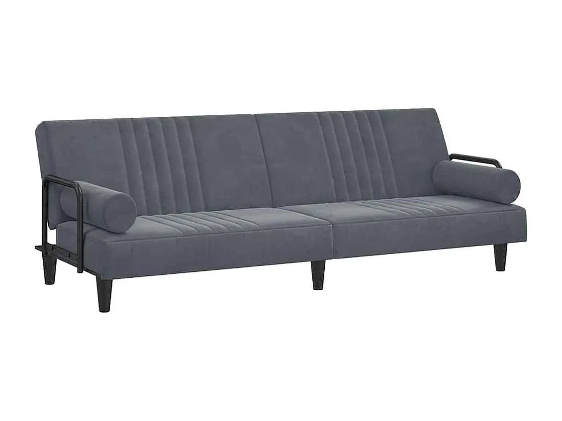 Sofá-cama com apoio de braços veludo cinzento-escuro