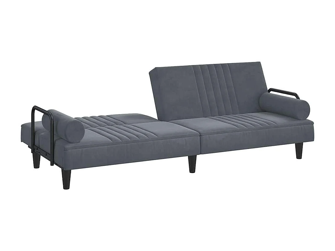 Sofá-cama com apoio de braços veludo cinzento-escuro