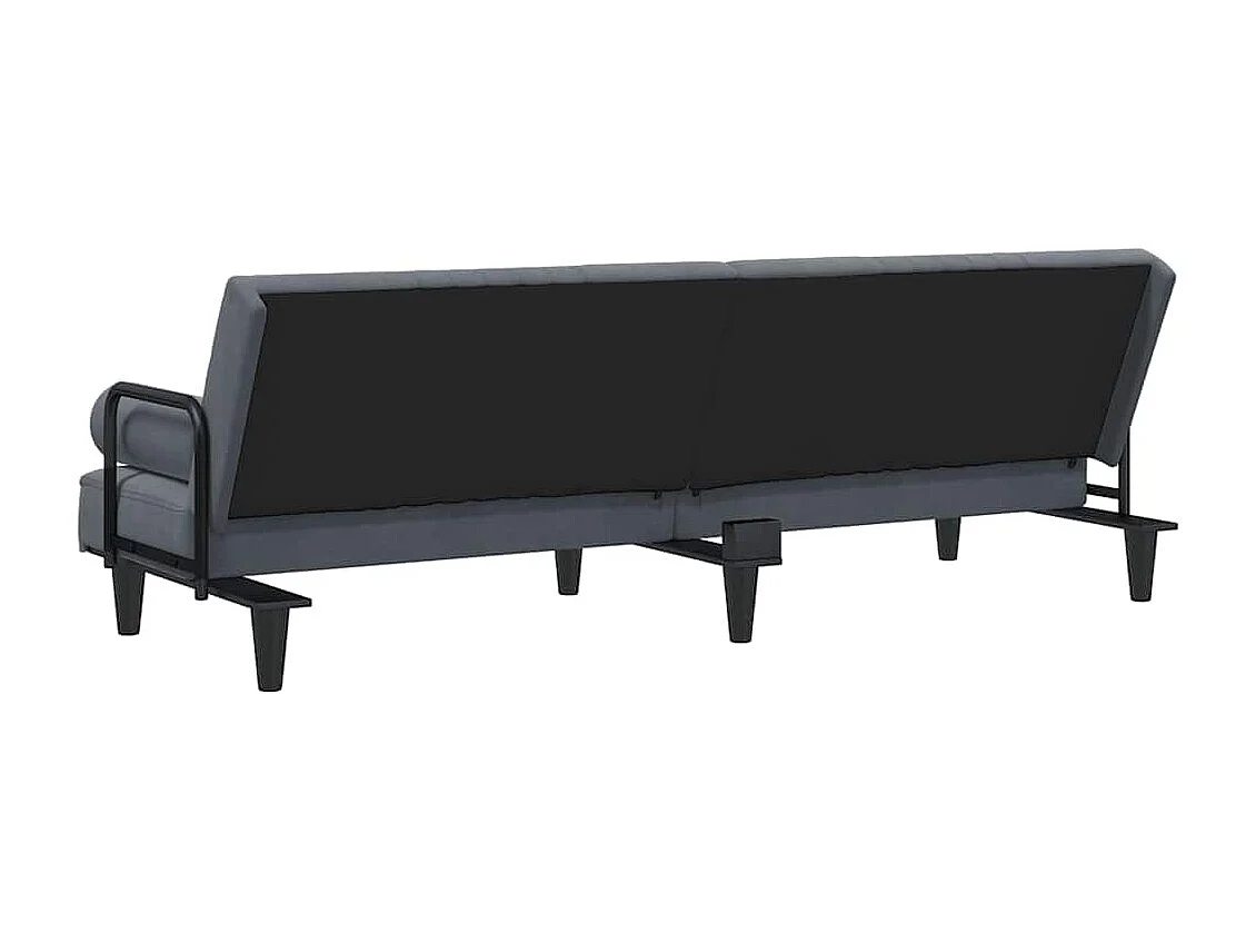 Sofá-cama com apoio de braços veludo cinzento-escuro