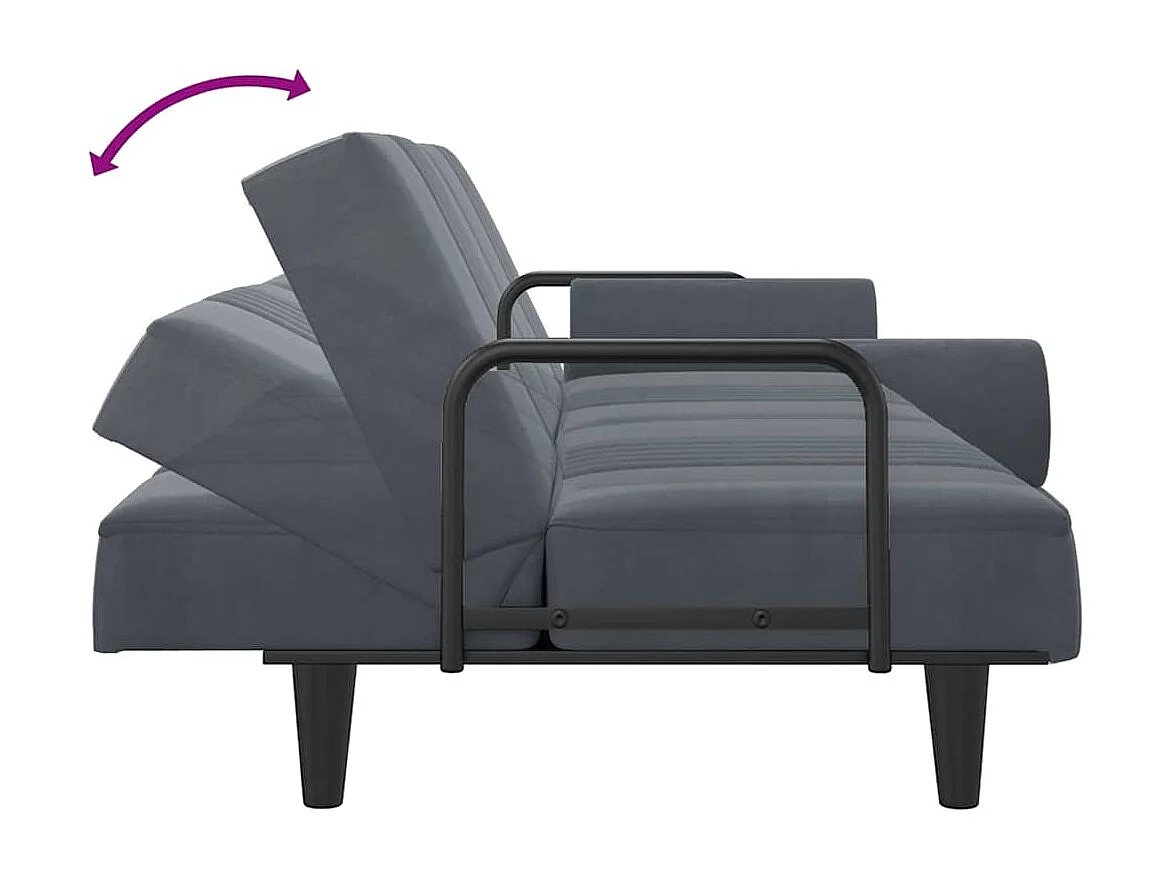 Sofá-cama com apoio de braços veludo cinzento-escuro