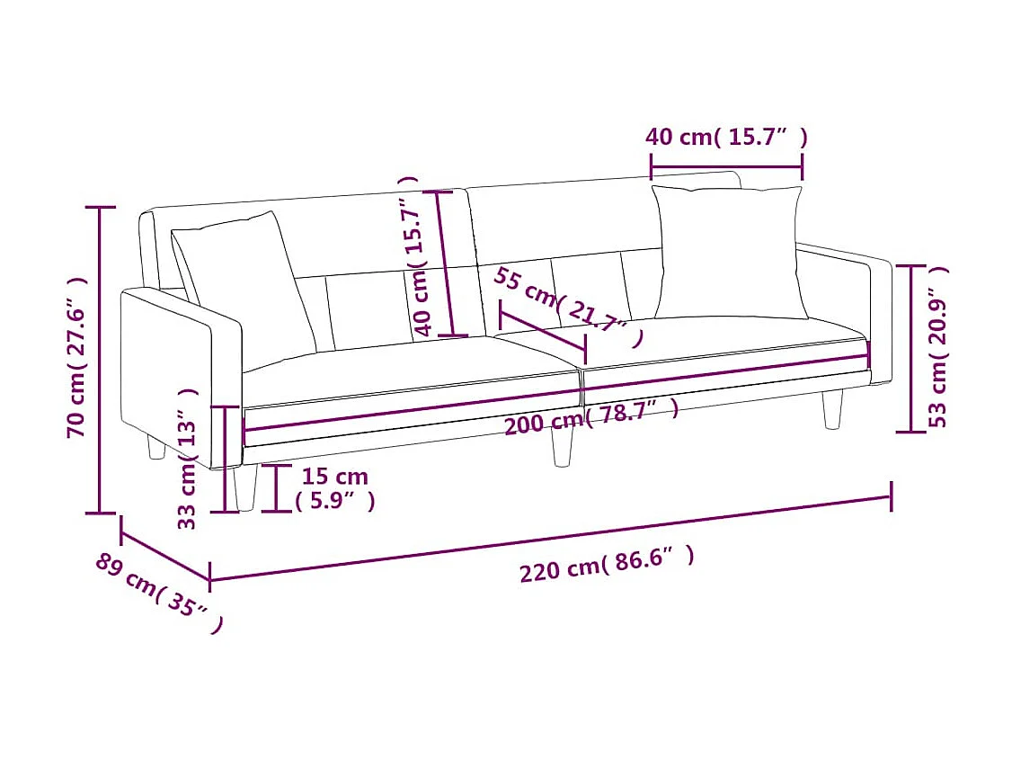 Canapé-lit avec coussins jaune clair tissu