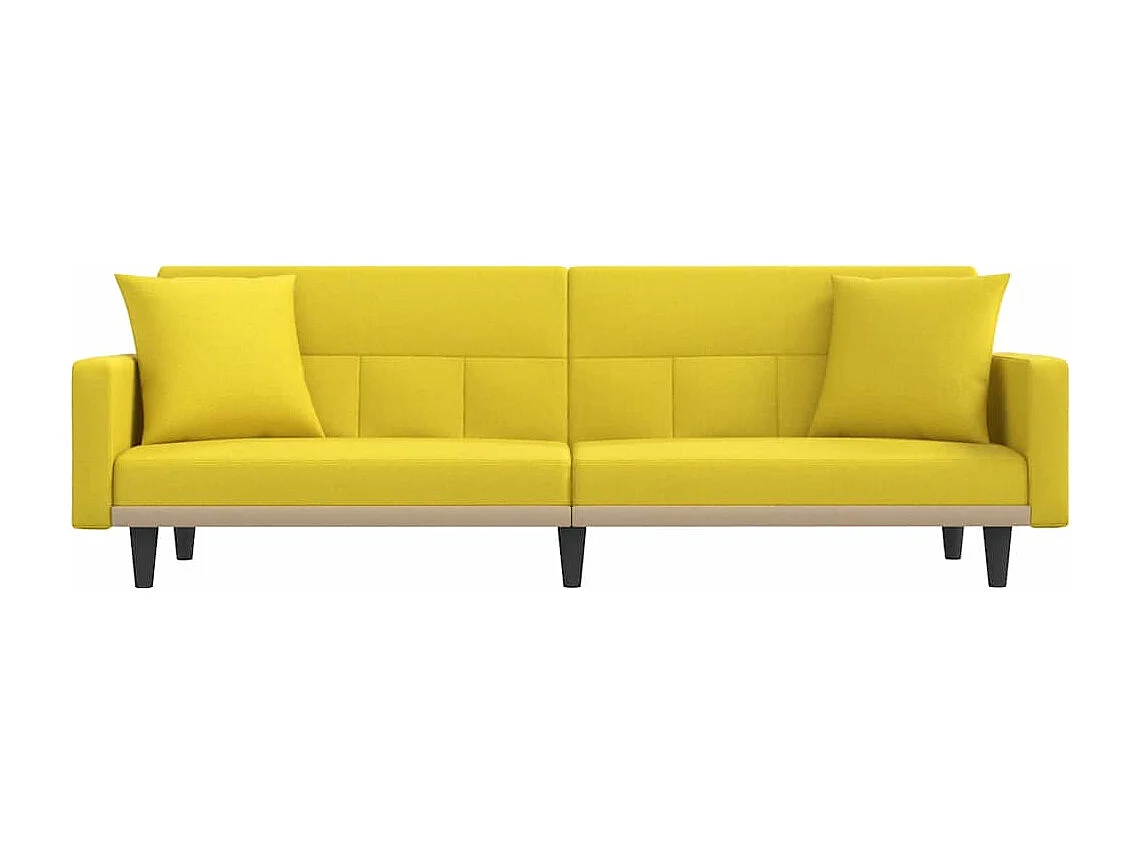 Canapé-lit avec coussins jaune clair tissu