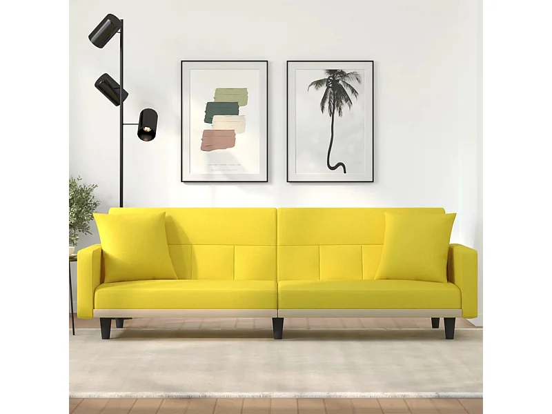 Slaapbank met kussens stof lichtgeel