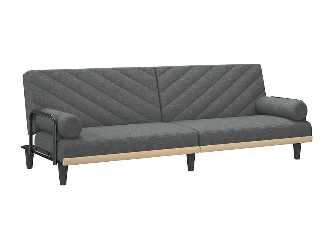 Sofá-cama com apoio de braços tecido cinzento-escuro
