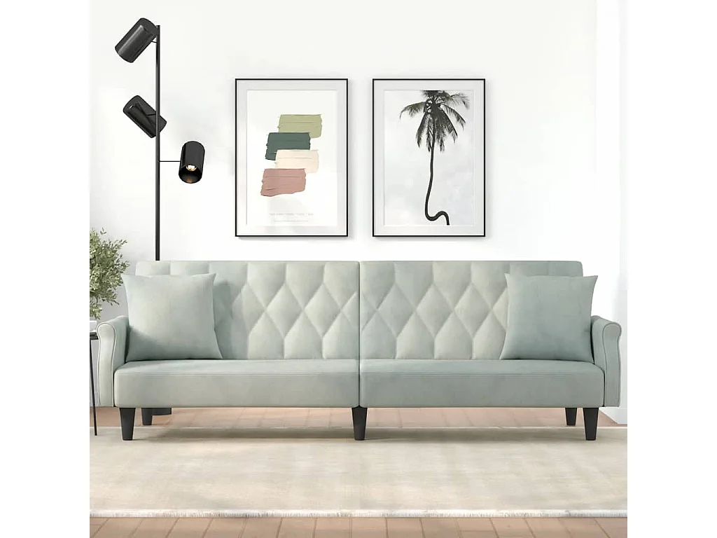 Slaapbank met armleuningen fluweel lichtgrijs