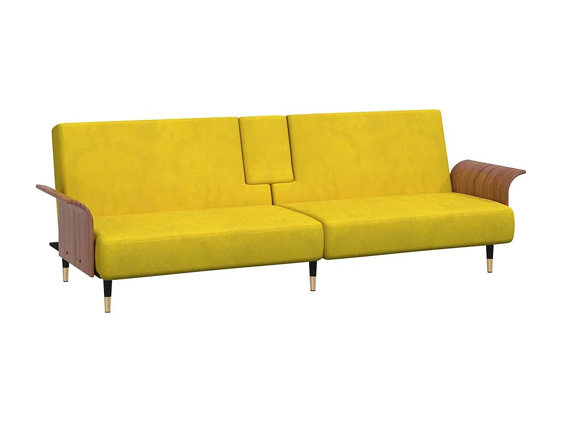 Canapé-lit avec porte-gobelets jaune velours