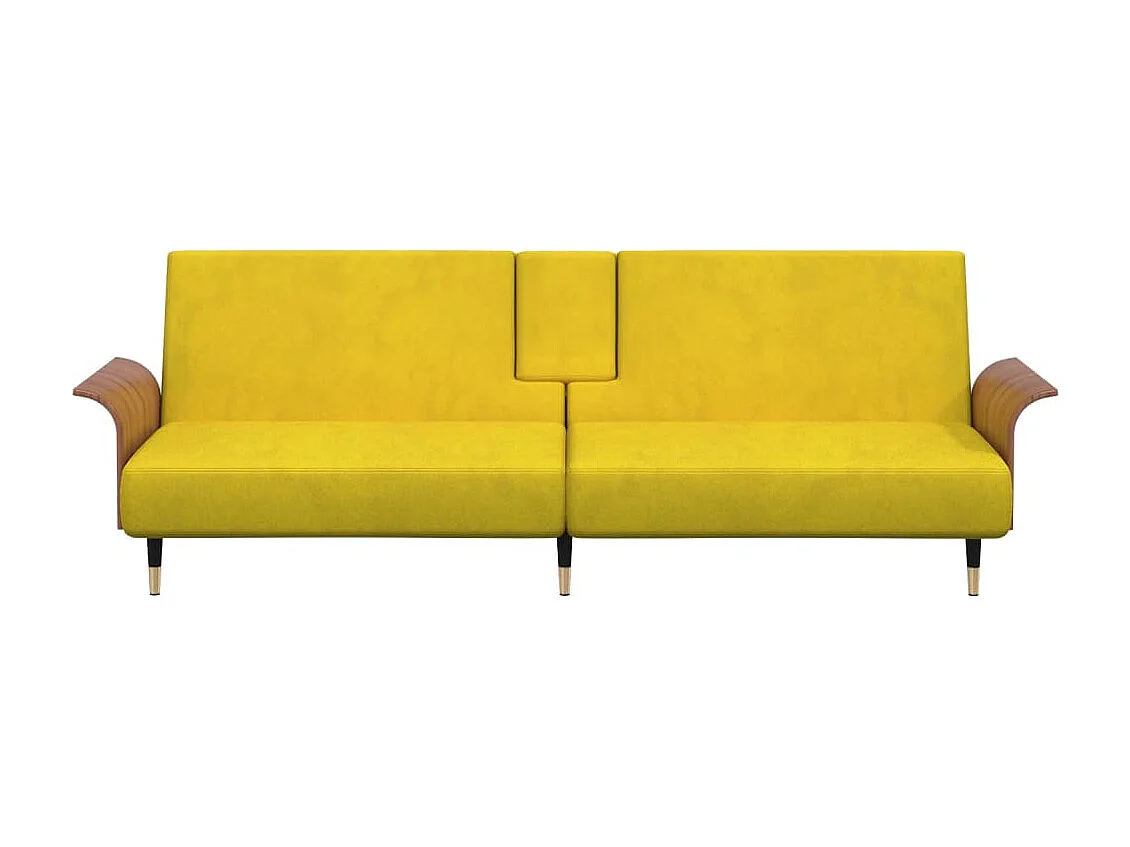 Canapé-lit avec porte-gobelets jaune velours