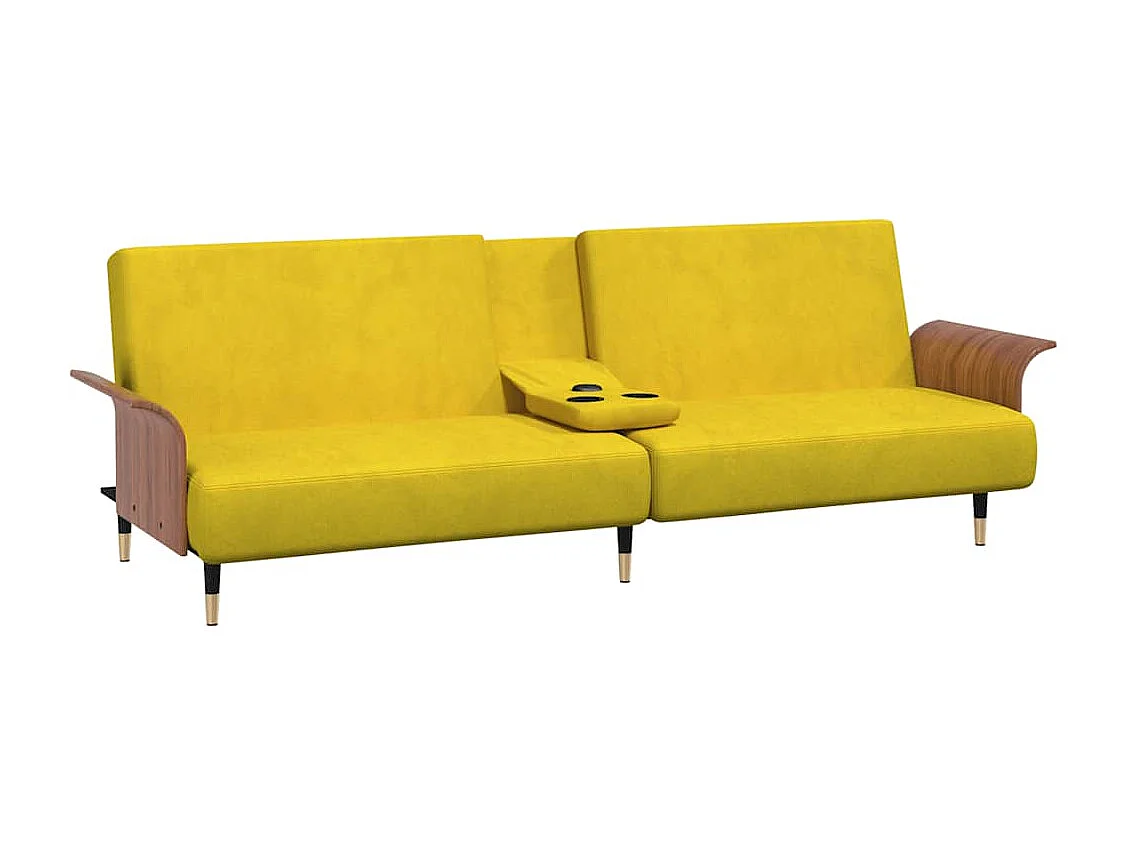 Canapé-lit avec porte-gobelets jaune velours